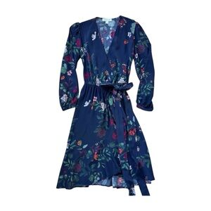 Amour Vert Osaka Floral Silk Wrap Dress Black Green Small